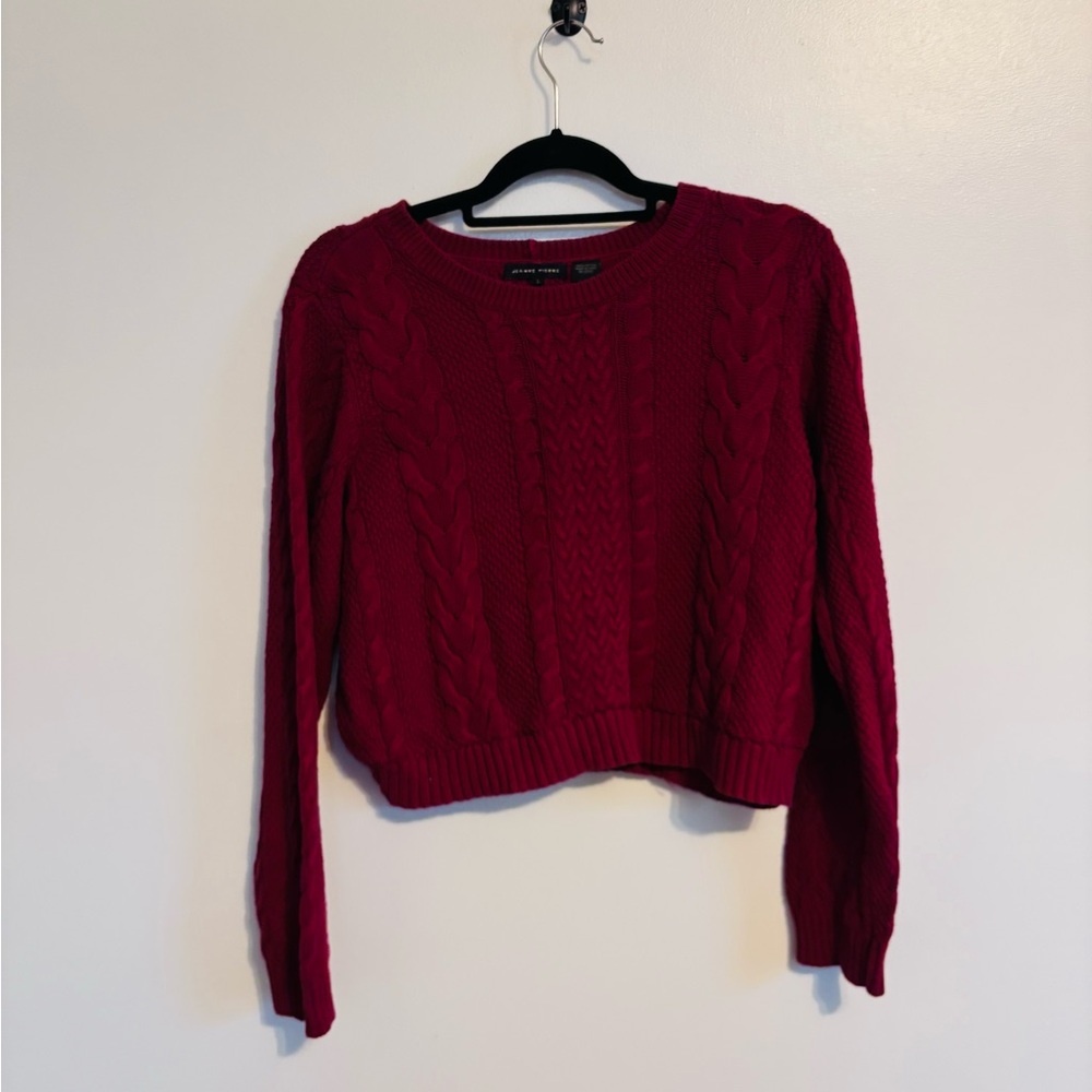 jeanne pierre cable knit sweater in deep red long sleeve size large